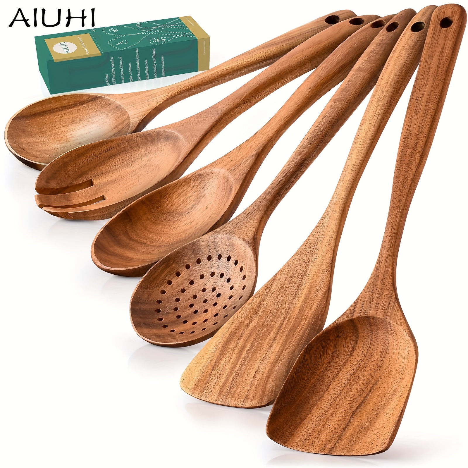 Wooden Tong and Egg Whisk Set,Kitchen Cooking Set for AIUHI Cookware for  Cooking, Baking, Frying, Grilling, Blending and Serving