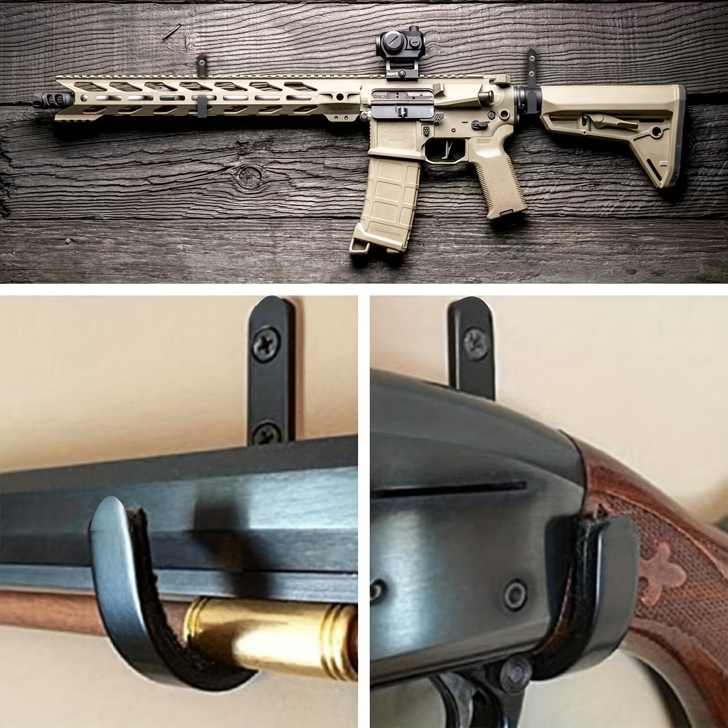 Metal Gun Rack Wall Mount Rifle Shotgun Hooks and Bow Mount