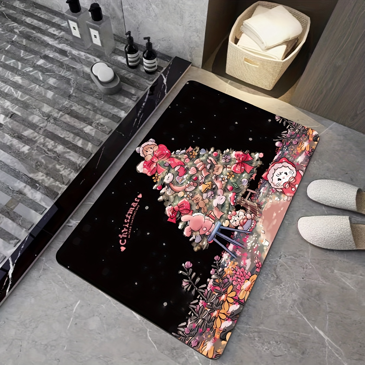 Christmas Themed Diatom Mud Doormat Non slip Waterproof And - Temu