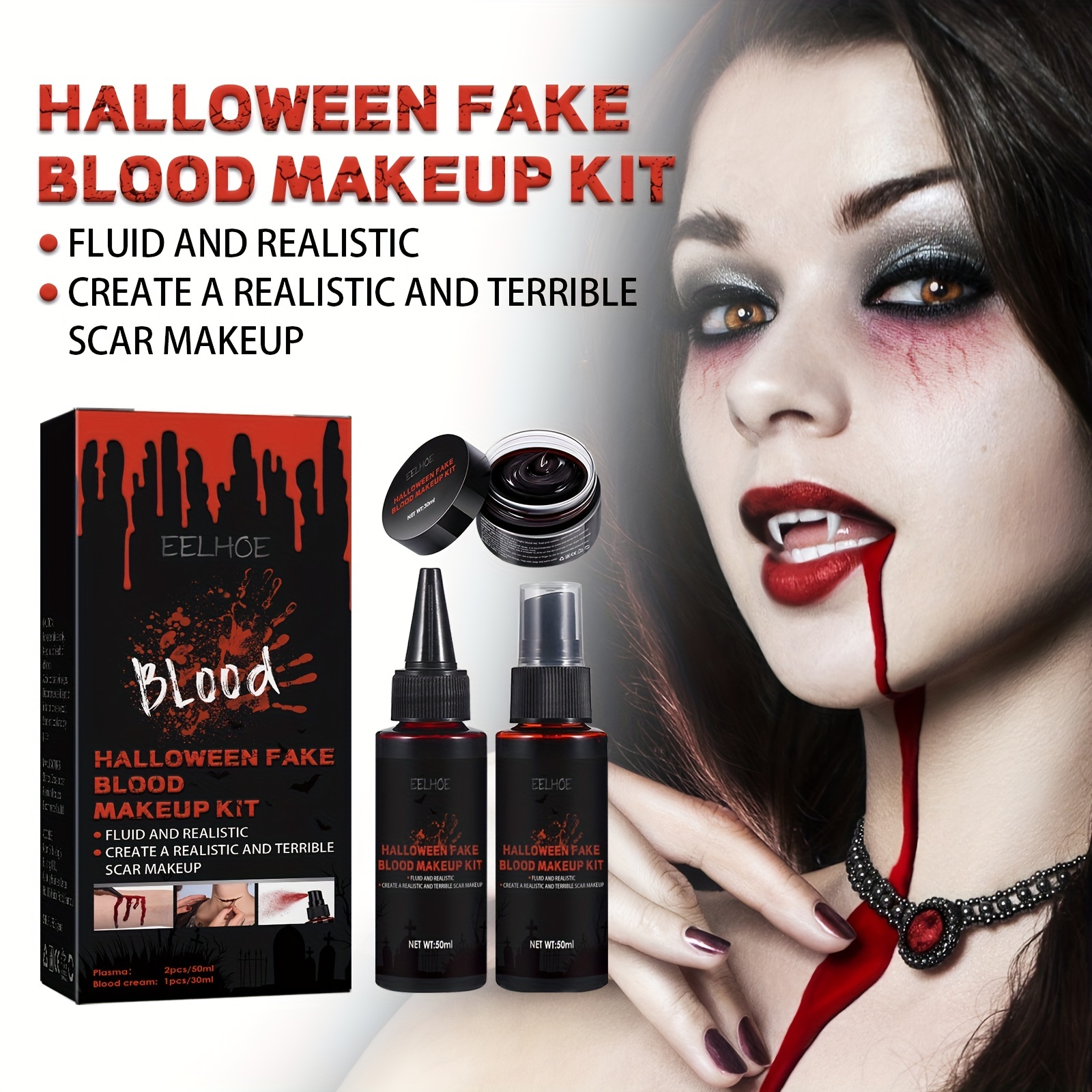 Halloween Black and White Body Paint Plasma Makeup Set Horror Atmosphere  Scar Makeup Vampire Skull Face Party Special Effects