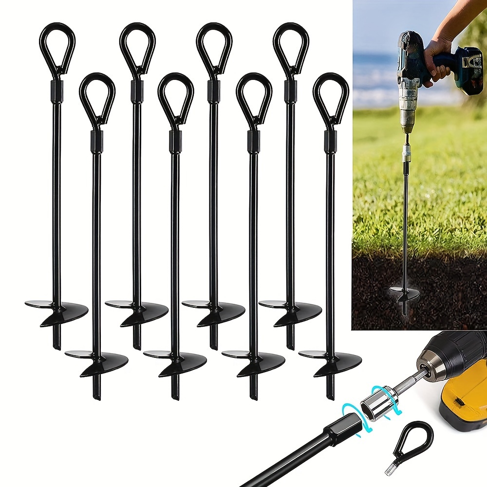 

4pcs Length 15inch Ground Anchors, Easy To Use With Drill, 3" Helix Diameter, Heavy Duty Anchor Hook For Camping Tent Canopy