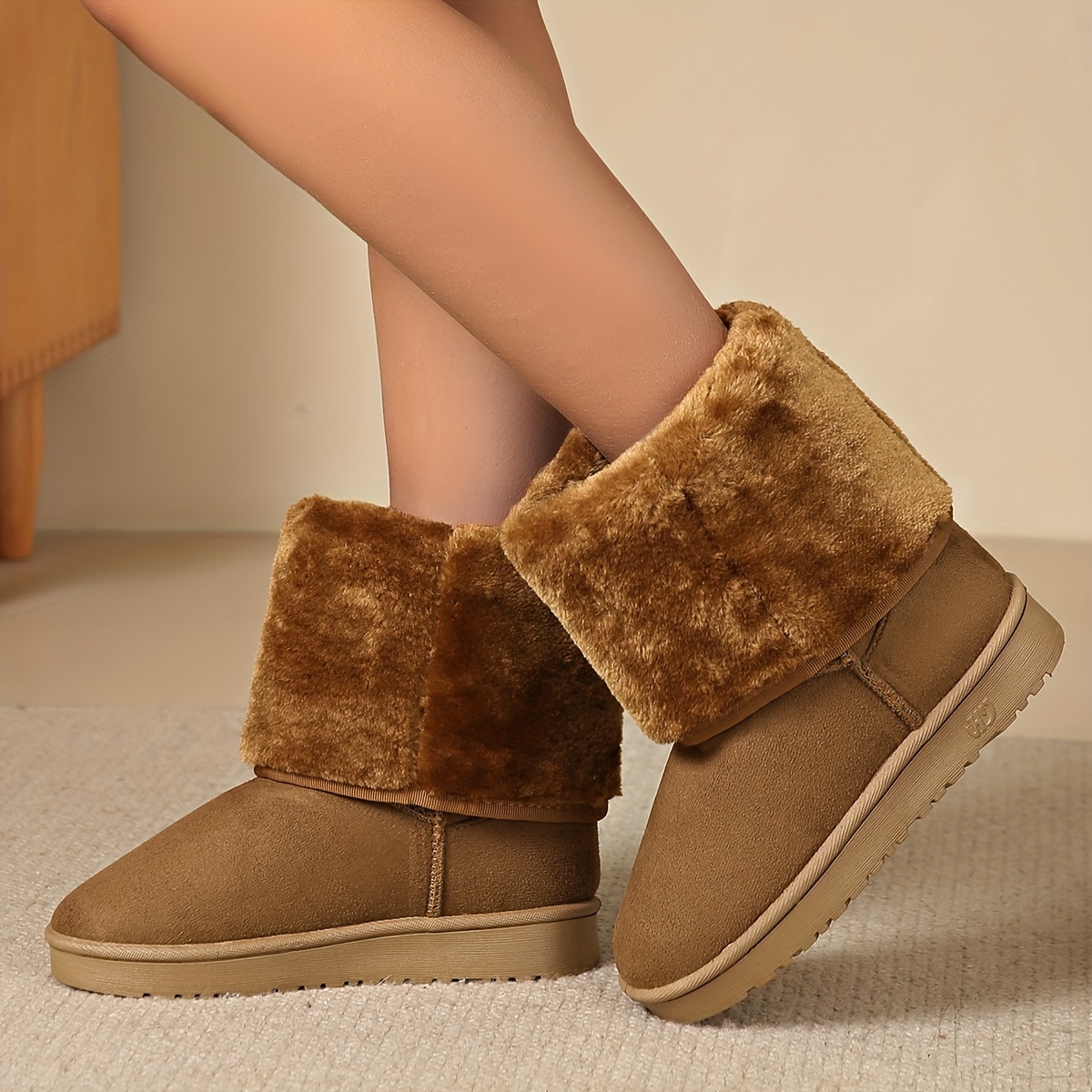 Fluffy Fur Lined Snow Flat Boots for Women