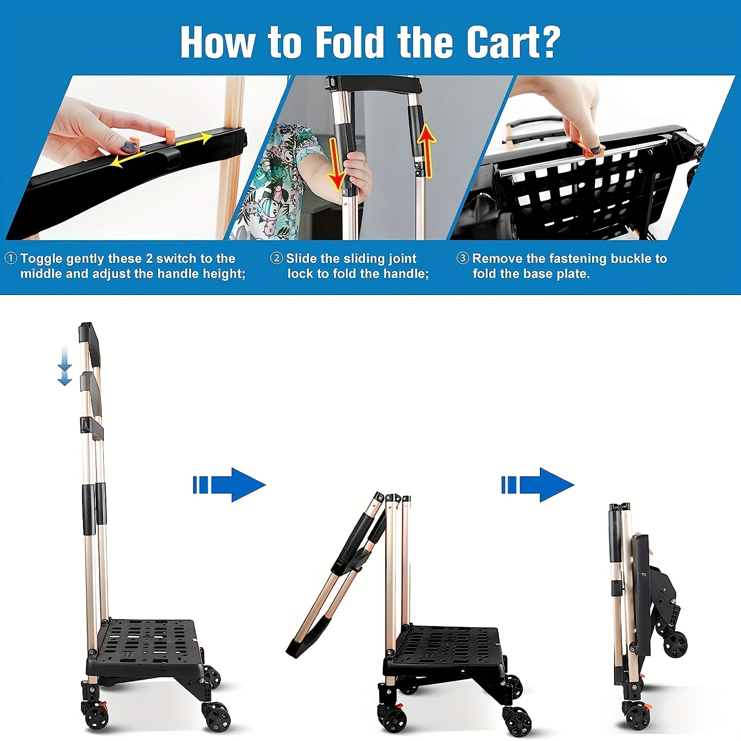 1pc Carrello Spesa Pieghevole Ruote Rotanti A 360° Carrello - Temu  Switzerland