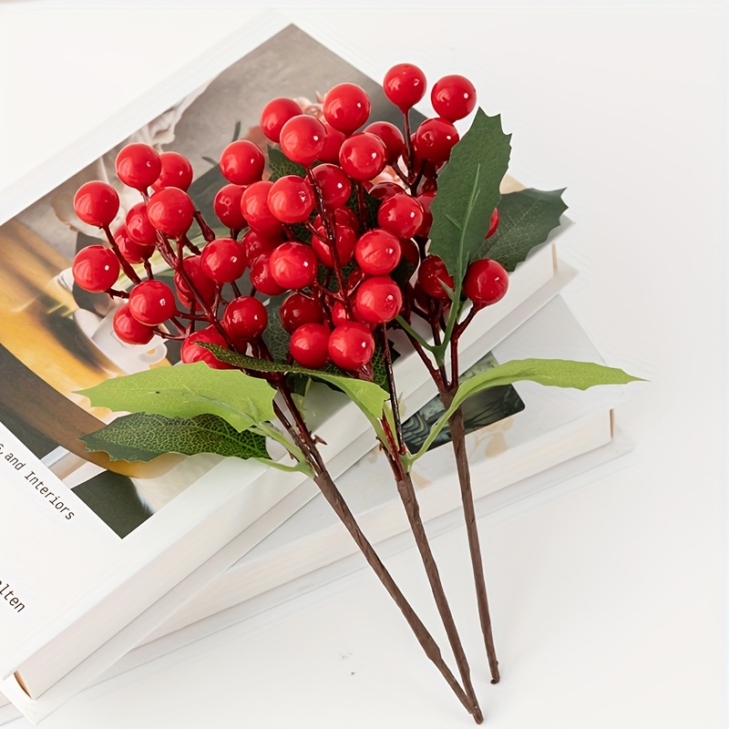 Artificial Red Berry Stems Plastic Fake Red Berry Stems - Temu