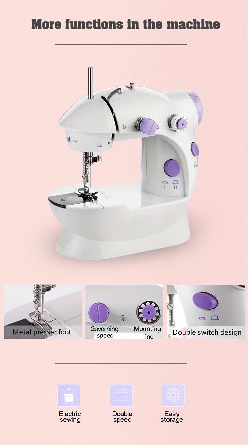  ATsuyo Small Sewing Machine Mini Electric Household Portable  DIY Manual Repair Double Thread with Night Light Pedal