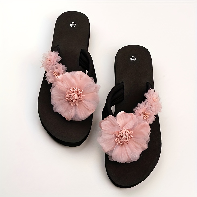Women's Floral Design Flip Flops Slip Thick sole Beach Comfy - Temu