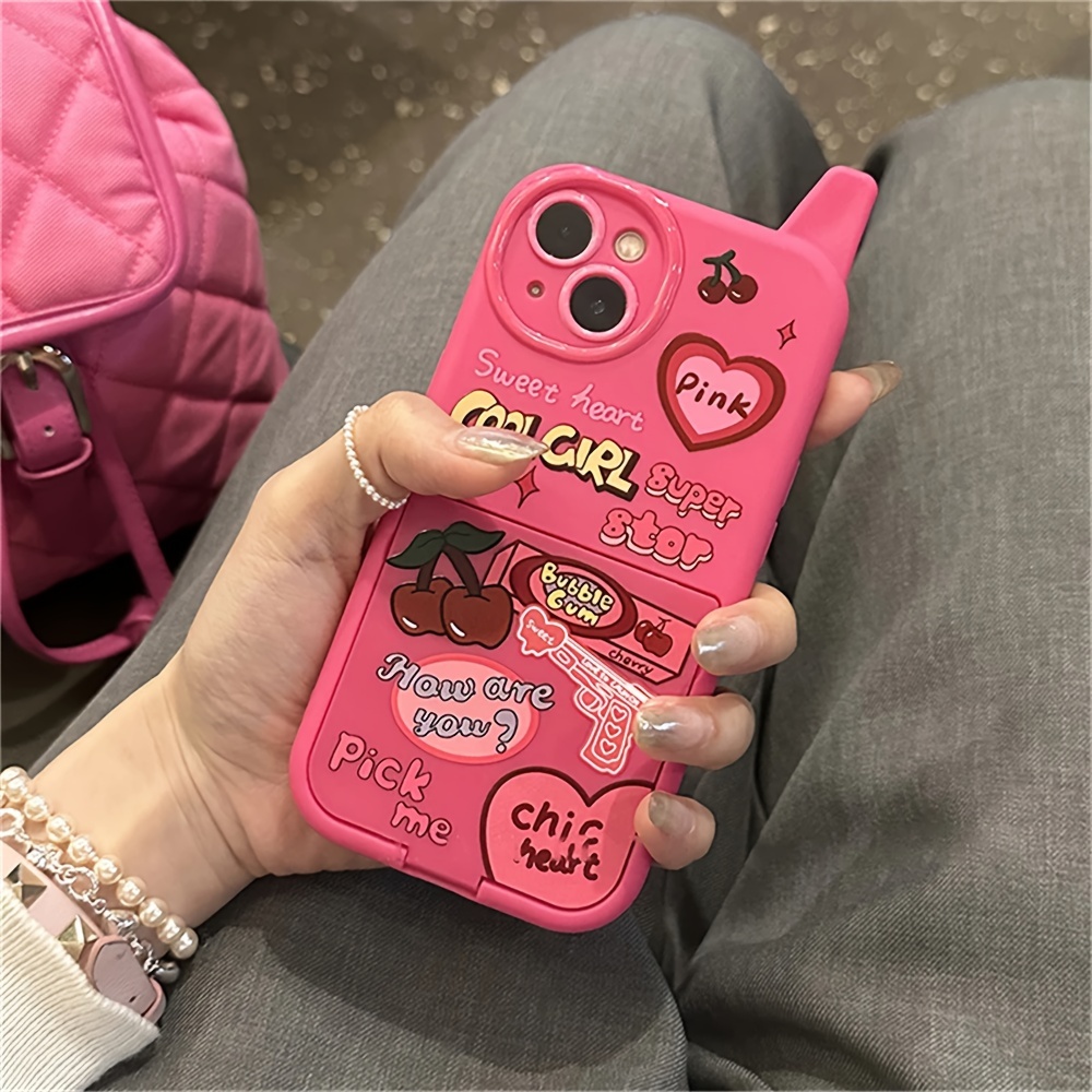 Retro Y2k Cherry Heart 3d Rosa Make Mirror Case Iphone 15 14 - Temu