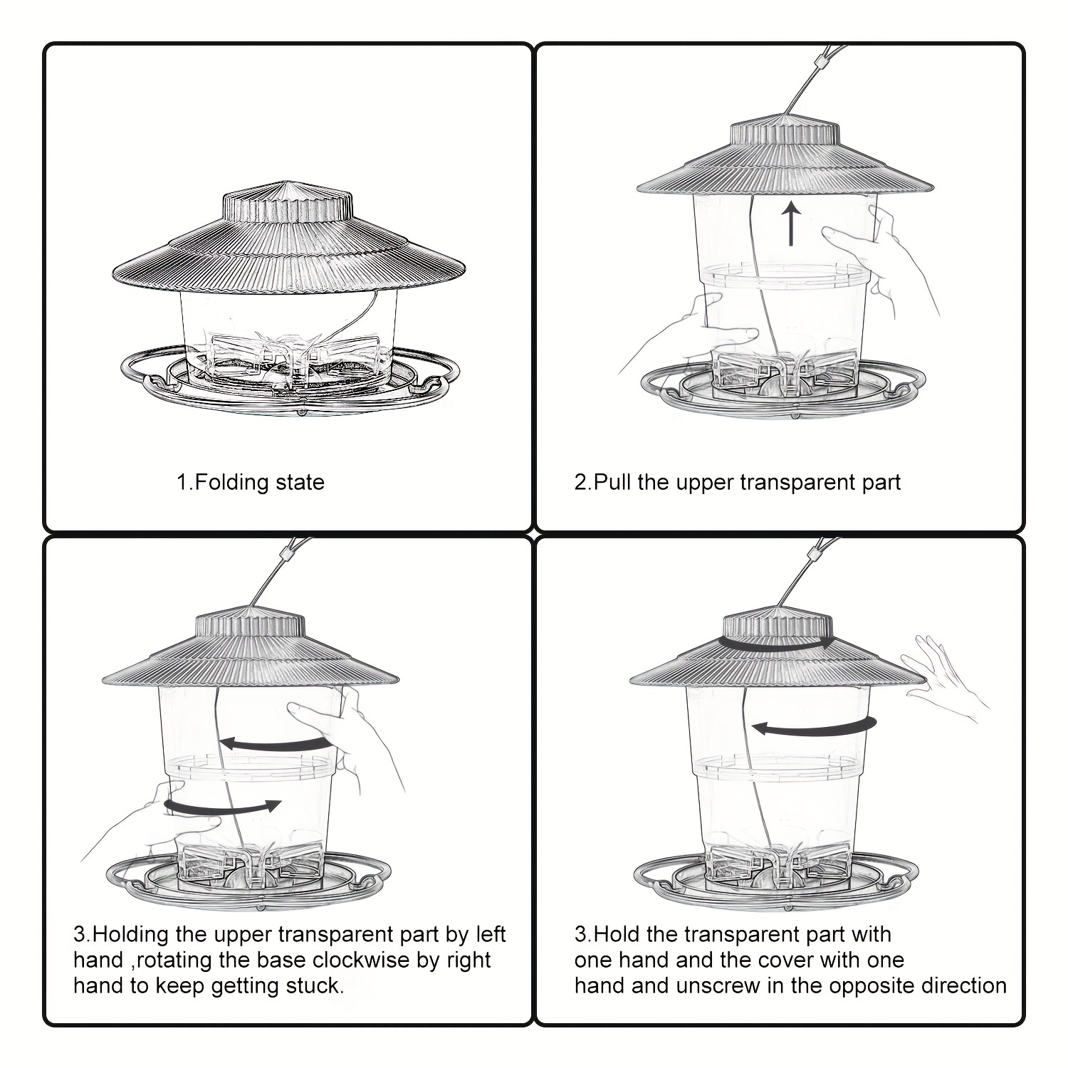 Oiseau Mangeoires , Dehors Extérieur Suspendu , Écureuil , Nettoyage Facile  Et Remplir , Réglable Mangeoire Avec Robuste Fil Et Toit , En Plastique ,  Pour Jardin , Cour , Terrasse, Mode en ligne