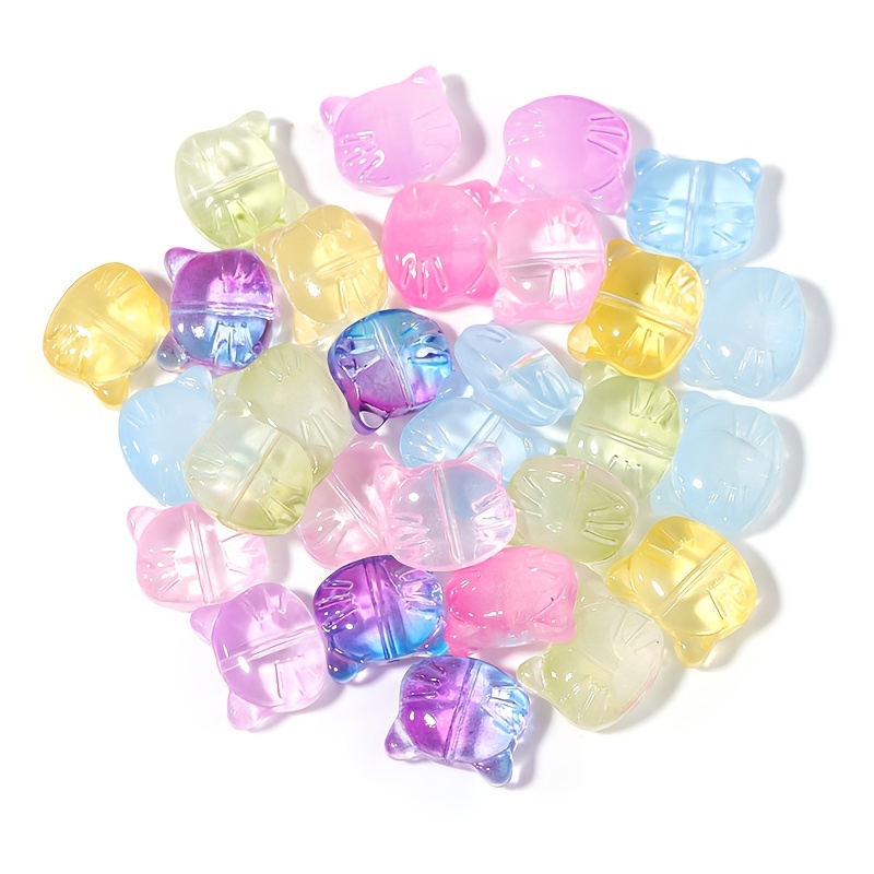 

30pcs Colored Glaze Cat Beads For Diy Jewelry Making Accessories