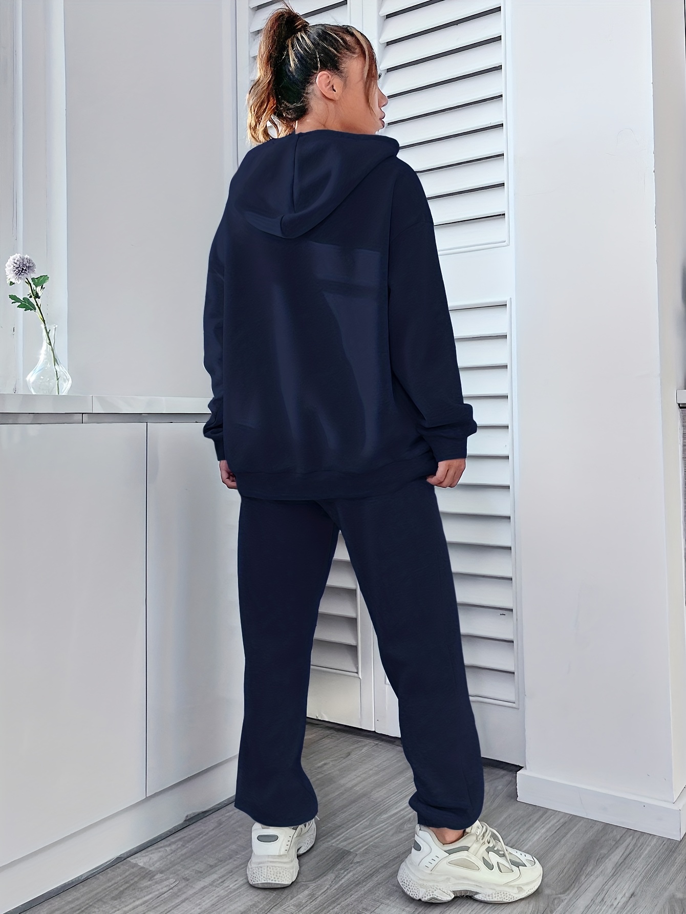 Cindysus Women Two Piece Outfit Plus Size Sweatsuit Hoodie Jogger Set  Casual Jogging Long Sleeve Tracksuit Sets Navy Blue XL 