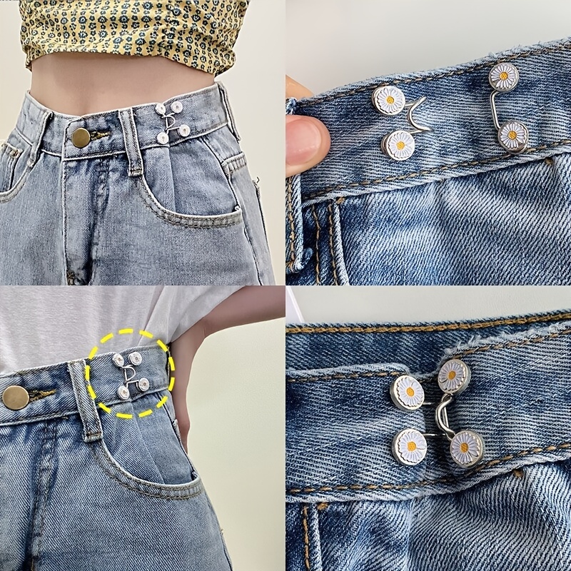 Waist Buckle Jeans Buttons No Sewing Adjustable Fasteners - Temu