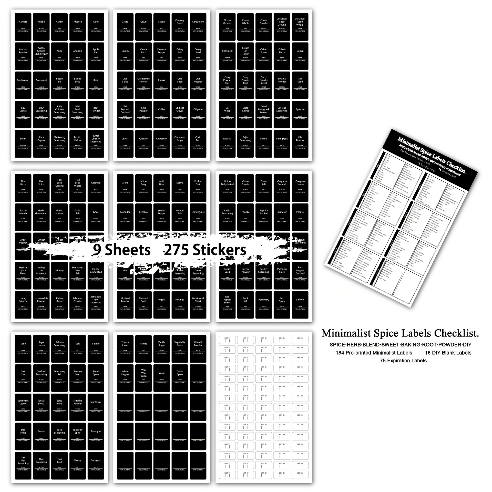 186 Preprinted 30 Blank Spice Jar Labels Waterproof Oil - Temu