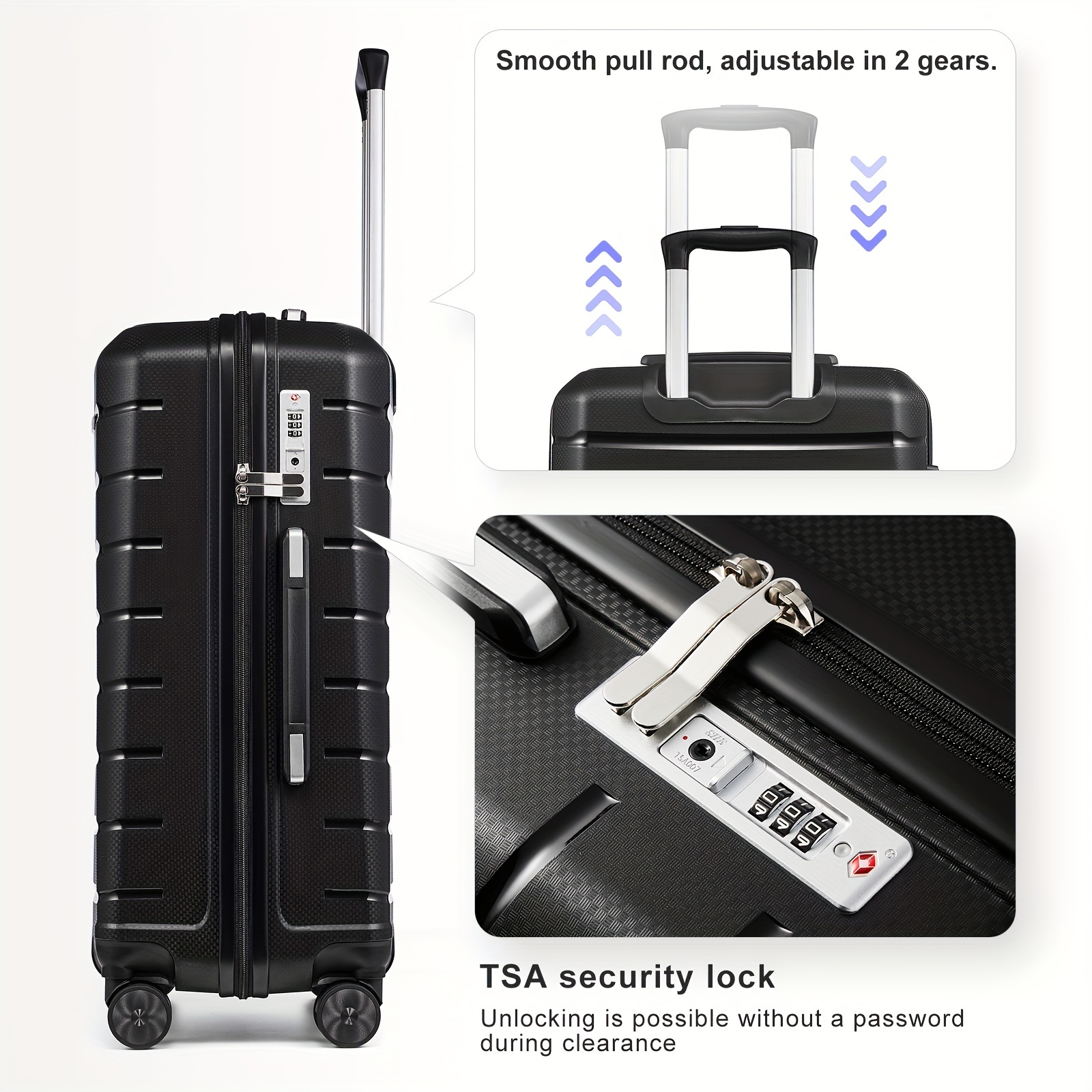 Black Hard Shell Trolley Case Set Boarding Box Luggage Case - Temu