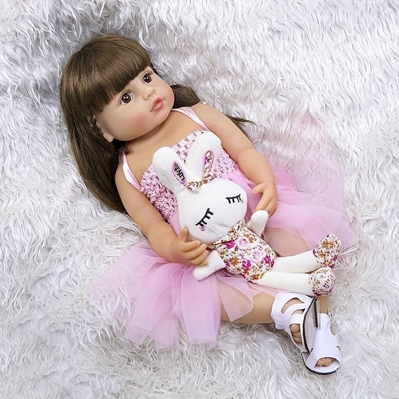 1pc 22-inch Full Body Vinyl Reborn Baby Doll, Lifelike Newborn Baby Girl  Doll In Pink Dress