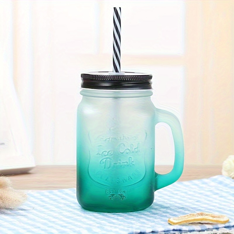 Kitchen  2oz Glass Cup With Handle Glass Straw And Wood Lid