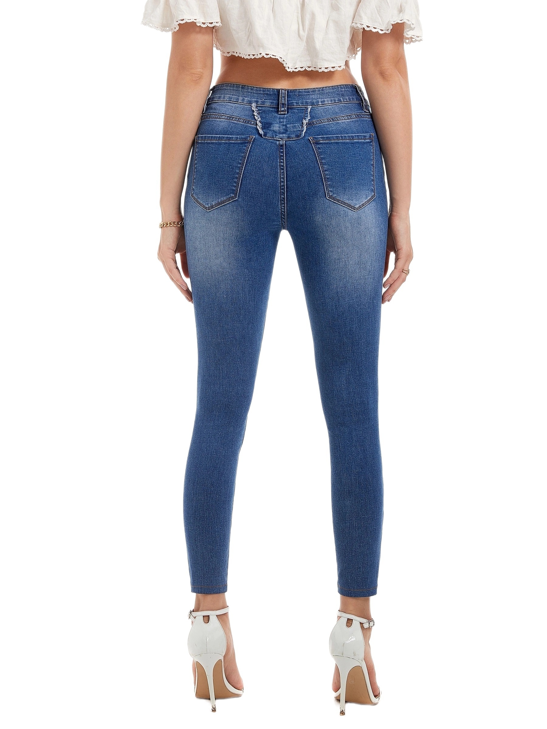 Jean Court Bleu Coupe Slim Jean Mi stretch Ondulation Temu France