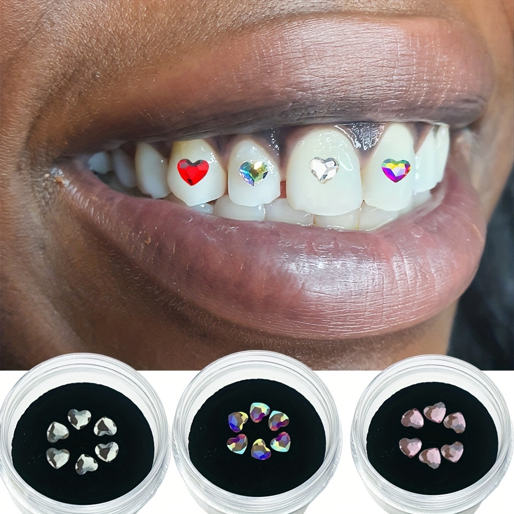  40 pcs Tooth gems kit Teeth Jewelry kit Tooth gem kit with  Light Heart Teeth Charms Crystal Nail Art Cosmetology kit Nail Kits Tooth  Jewelry Crystal Suit White Love 3D 