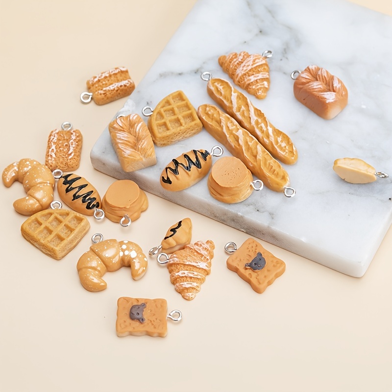 BENBO 36 Pcs Handmade Simulation Food Bread Toast Charms Pendant Resin  Imitation Hanging Food Charms Croissant French Bread Pendants DIY Baking  Charms