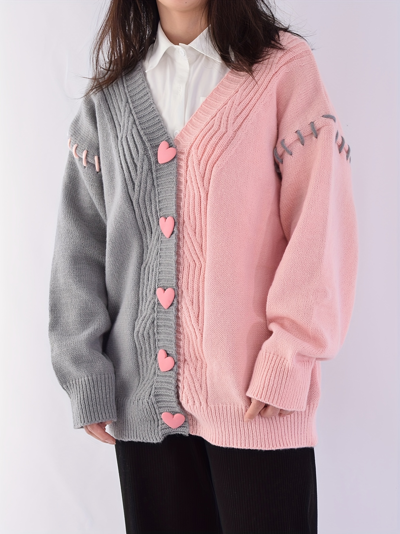 Valentine s Day Color Block Heart Button Cardigan Cute Long Temu