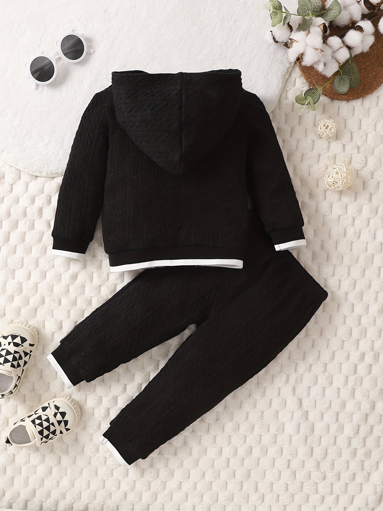 2pcs Baby Boy/Girl Solid Ribbed Button Down Long-sleeve Hoodie and Trousers Set