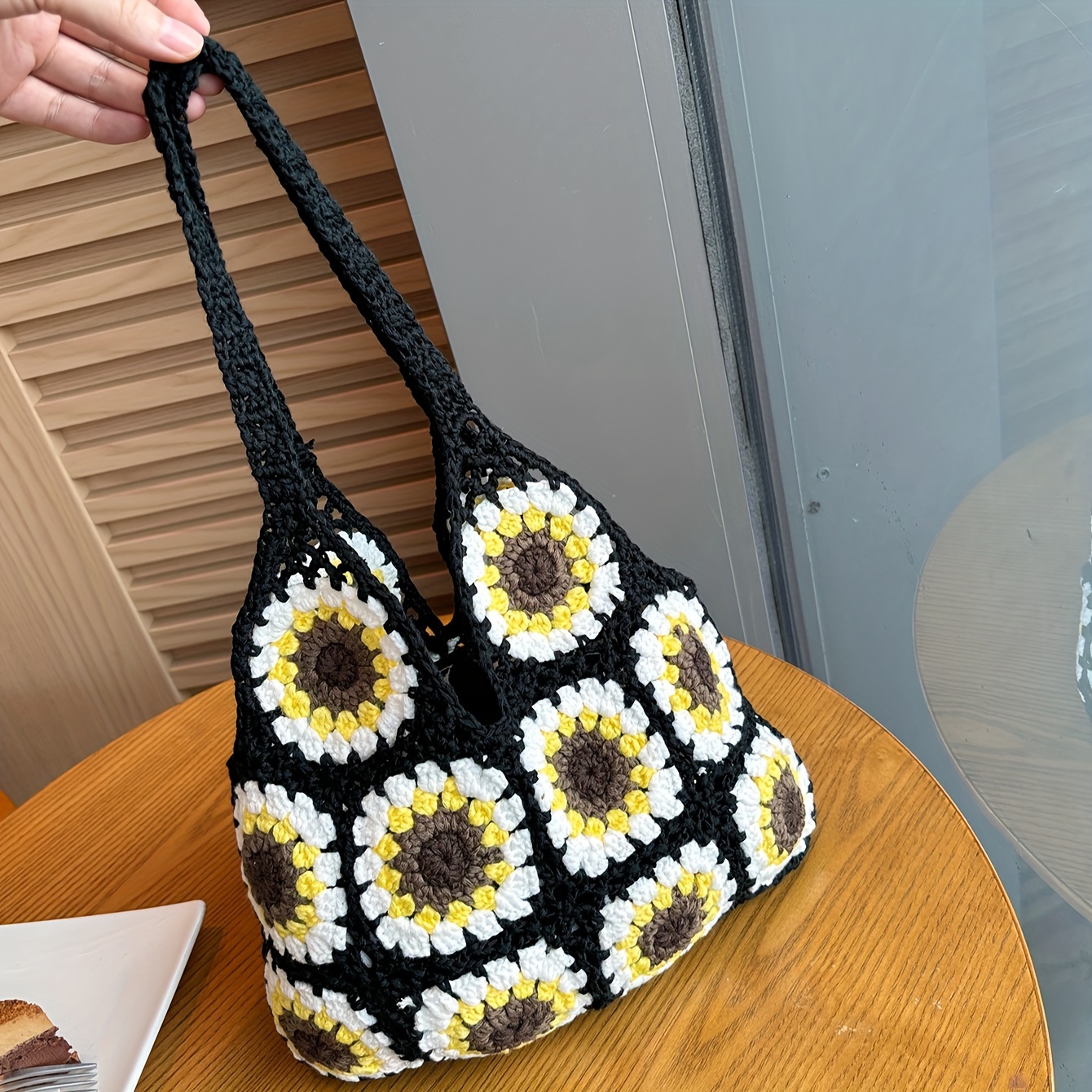 Sweet Bohemian Sunflower Pattern Knitted Shoulder Bag - Temu