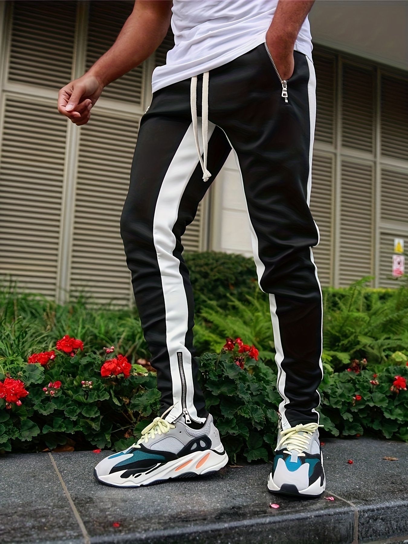 Trendy Solid Men's Slim Fit Long Pants Side Zipper Design - Temu