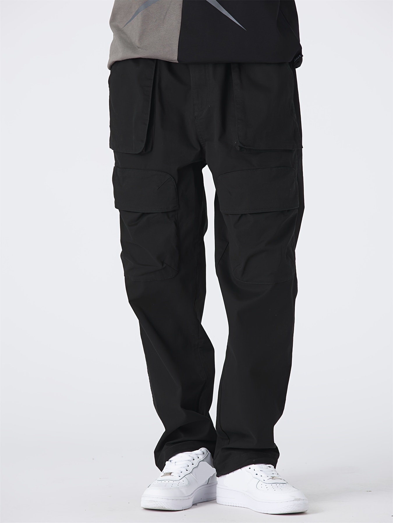 Men Cargo Pants Trousers Straight Bottoms Multi Pockets Outdoor