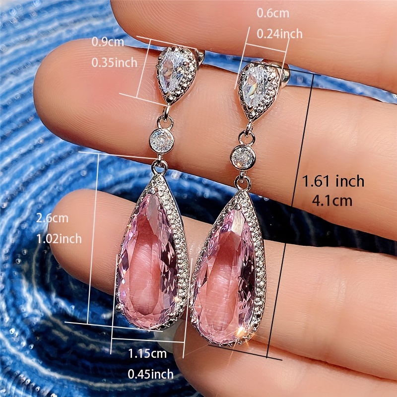 Teardrop Dangle Earrings Long Crystal Pendant Silver Plated - Temu