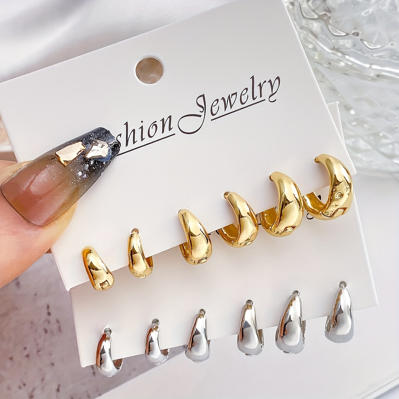 

6 Pairs Set Of Tiny Hoop Earrings Alloy Jewelry Vintage Elegant Style Suitable For Women Daily Casual Gift