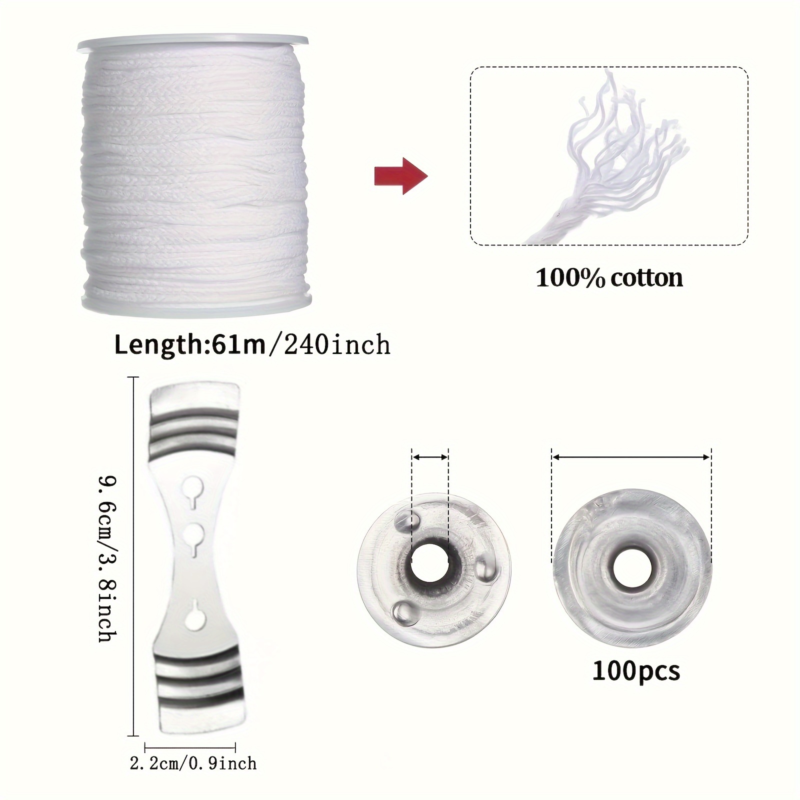 2401.57inch Candle Wick, Cotton Candle Wick With 100 Small Iron Sheets,  Candle Wick Holder, Natural Candle Wick For Candle Making DIY Candle Oil  Lamp
