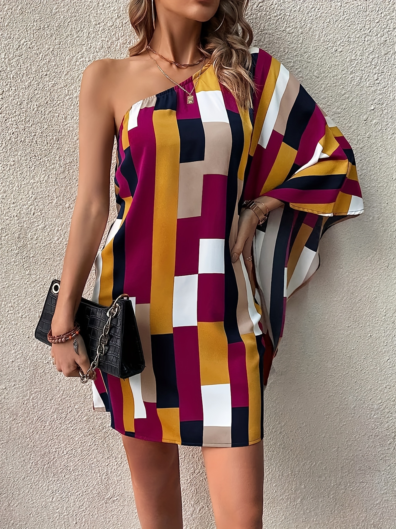 One shoulder best sale batwing dress