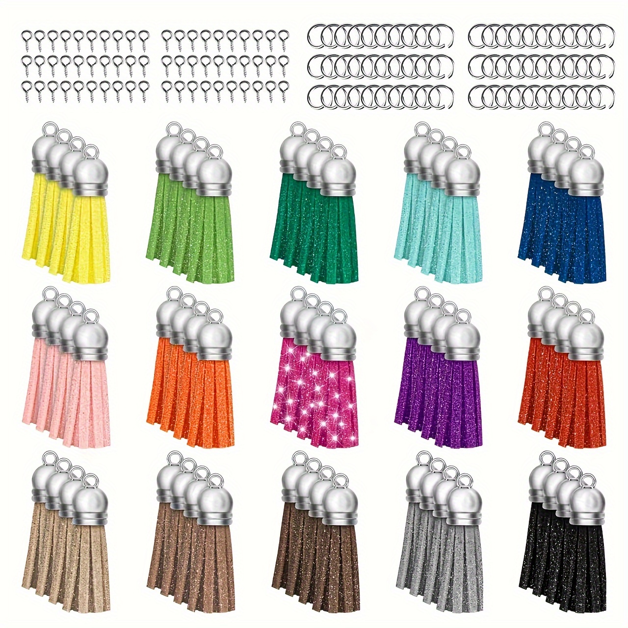 Lganze Keychain Tassels Jewelry Key charms - 300pcs Keychain Tassels Bulk  Including 100pcs Key chain Tassles, 100pcs Jump Rings, 100pcs