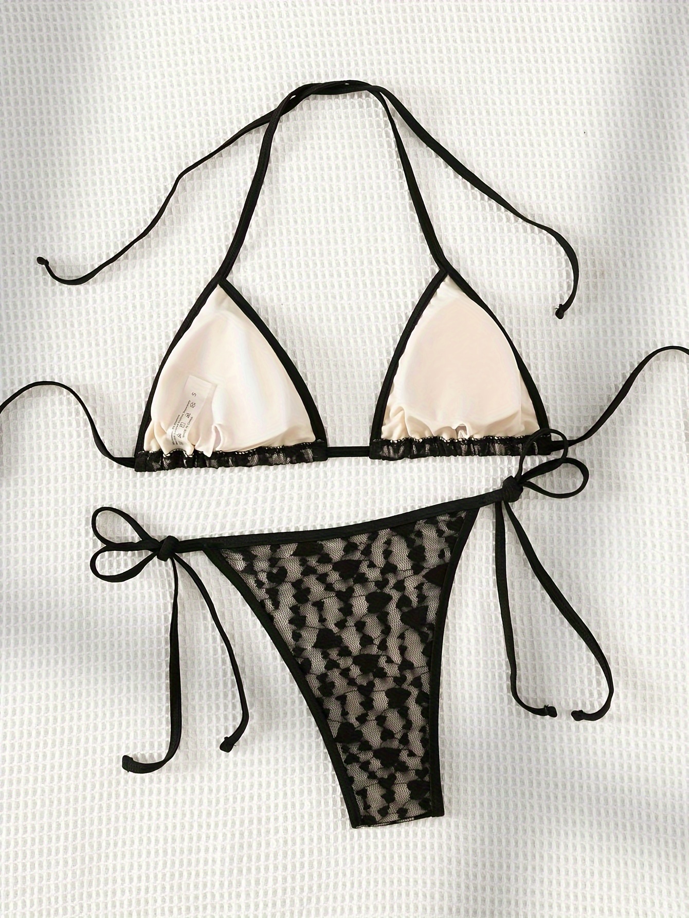 New Black Heart Lace Halter Neck Women'S Sexy Bikini Swimsuit Set