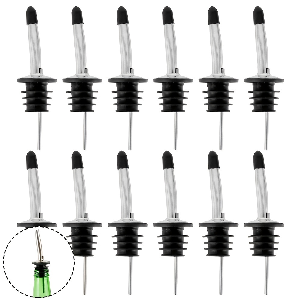 12pcs Stainless Steel Bottle Pourer Set Of 12 Pouring Wine Glasses Oil Pourer Conical Wine Pourer With Dust Proof Rubber Caps