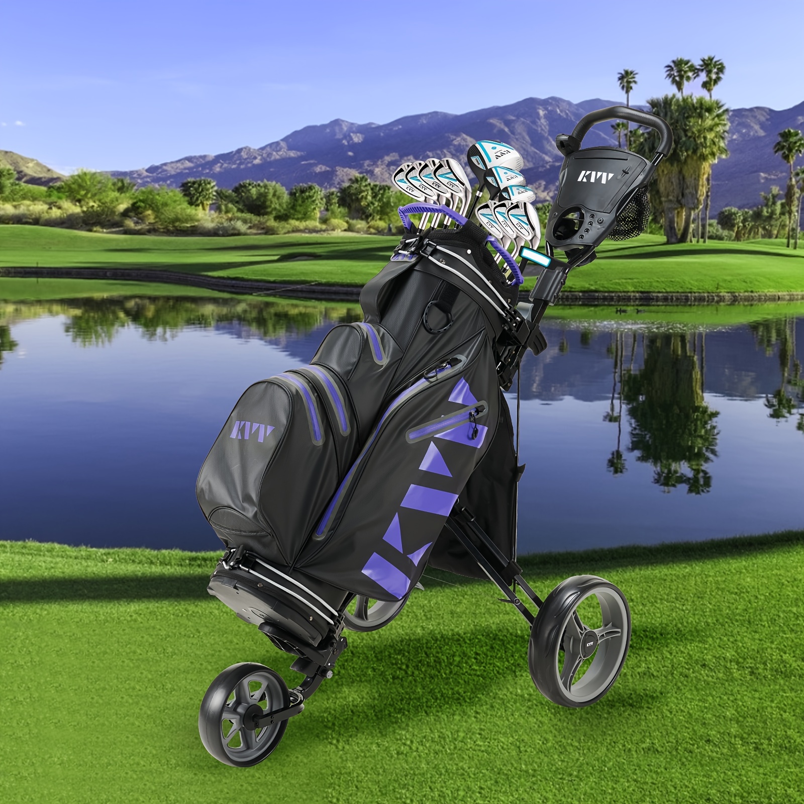 Lightweight Compact 3 wheel Golf Push Cart Easy Fold Open! - Temu