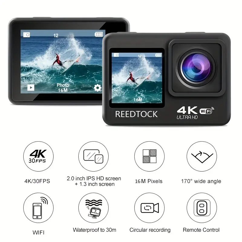 Caméra d'action étanche avec télécommande,casque WiFi,enregistreur vidéo de  sport,écran touristique,4K- Dual Screen S9P-Option 4