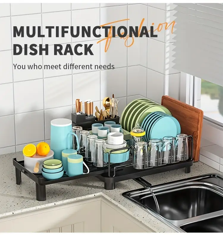 1pc multifunctional retractable dish draining rack anti rust kitchen organizer with cutlery cup holders space saving countertop drying mat for sturdy construction dish drying rack Product details 7