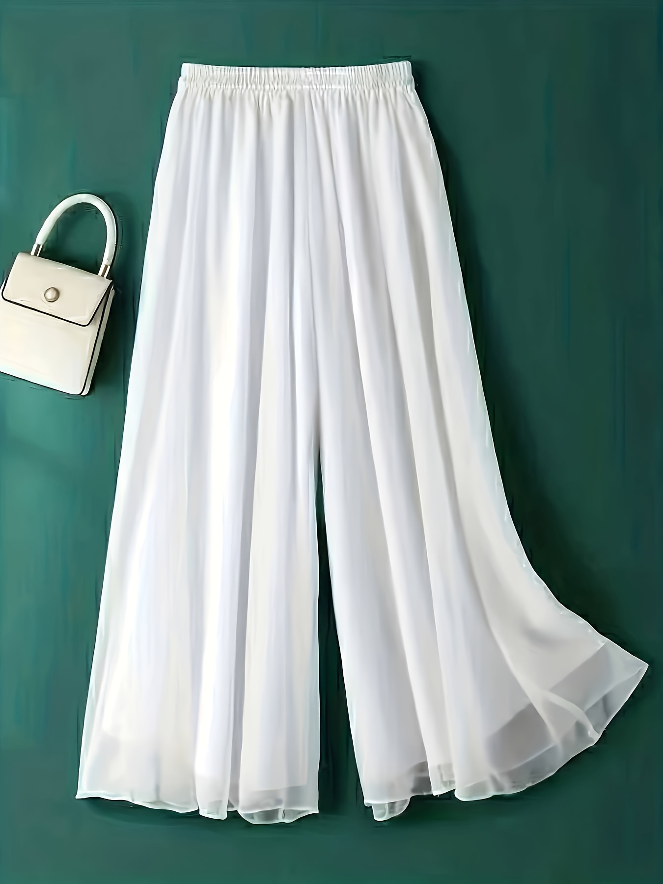 Solid White Wide Leg Long Summer Palazzo Pants, White