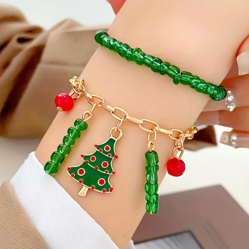 Set, Christmas Bead Bracelet Set Fashion Creative Handmade Colorful Rice Bead Christmas Tree Bracelet Bracelet Holiday Gift, Navidad, Christmas