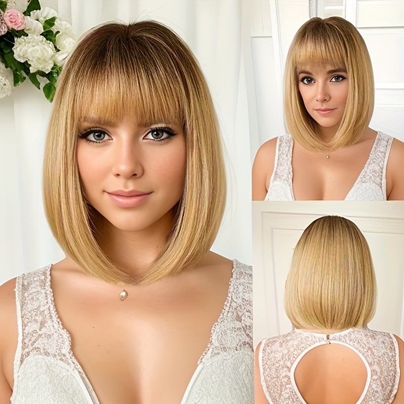 Short Bob Straight Wigs Bangs Brazilian Virgin Human Hair Temu