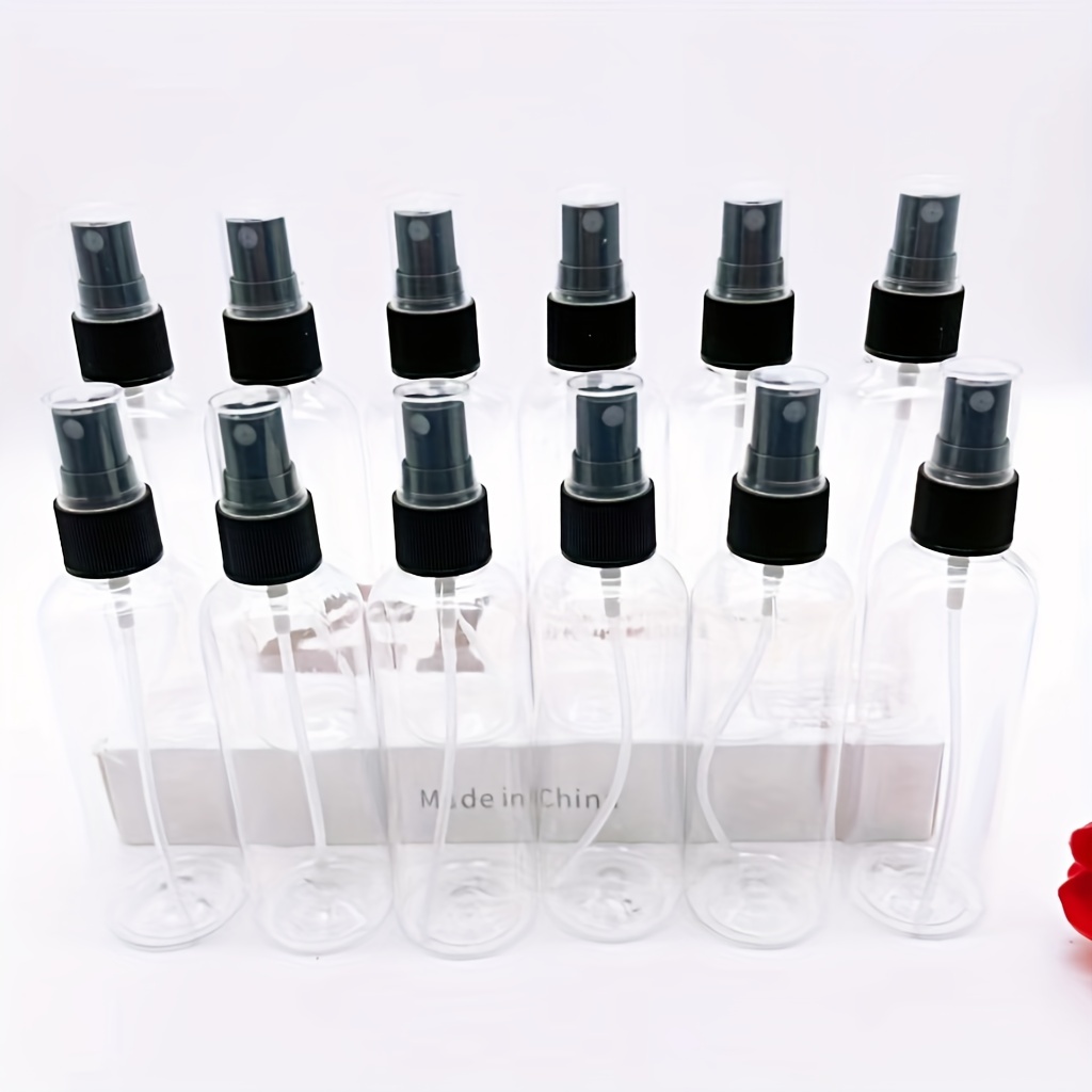 

12pcs Clear Spray Bottle, Small Spray Water Bottle Alcohol Atomizer, Refillable Sprayer Bottle For Cleaning, Misting, Makeup And Skin Care - 100ml/60ml/50ml/30ml - Travel Accessories