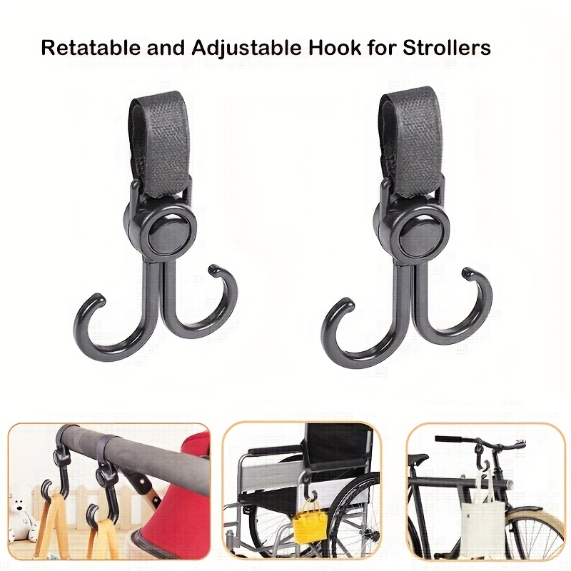 16cm/6.3inch Black Stroller Hooks For Hanging Bags Mommy Stroller Clip And  Stroller Accessories Organizer Hook Carabiner Clips Bags Holder (1/2 Pack)