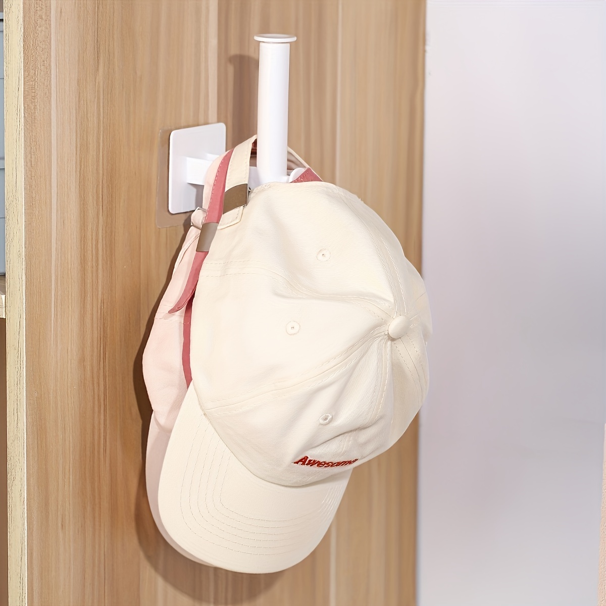 1pc L Shape Multifunctional Hooks, White Retractable Hat Rack, Wall Mounted  Hat Organizer, Self Adhesive Cap Holder, Punch-free Multifunctional Storag