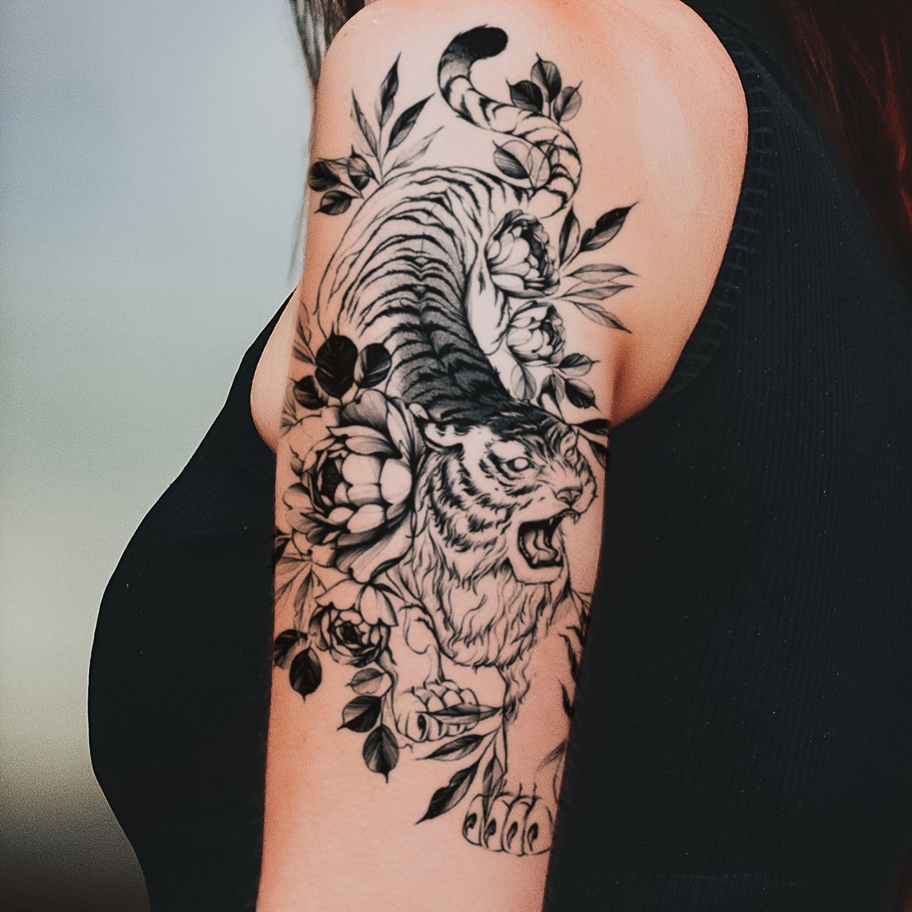 Tiger Print Pattern Large Flower Arm Tattoo Stickers Last 2 5 Days For Men  And Women Waterproof Simulation Tattoo Stickers - Beauty & Personal Care -  Temu Canada
