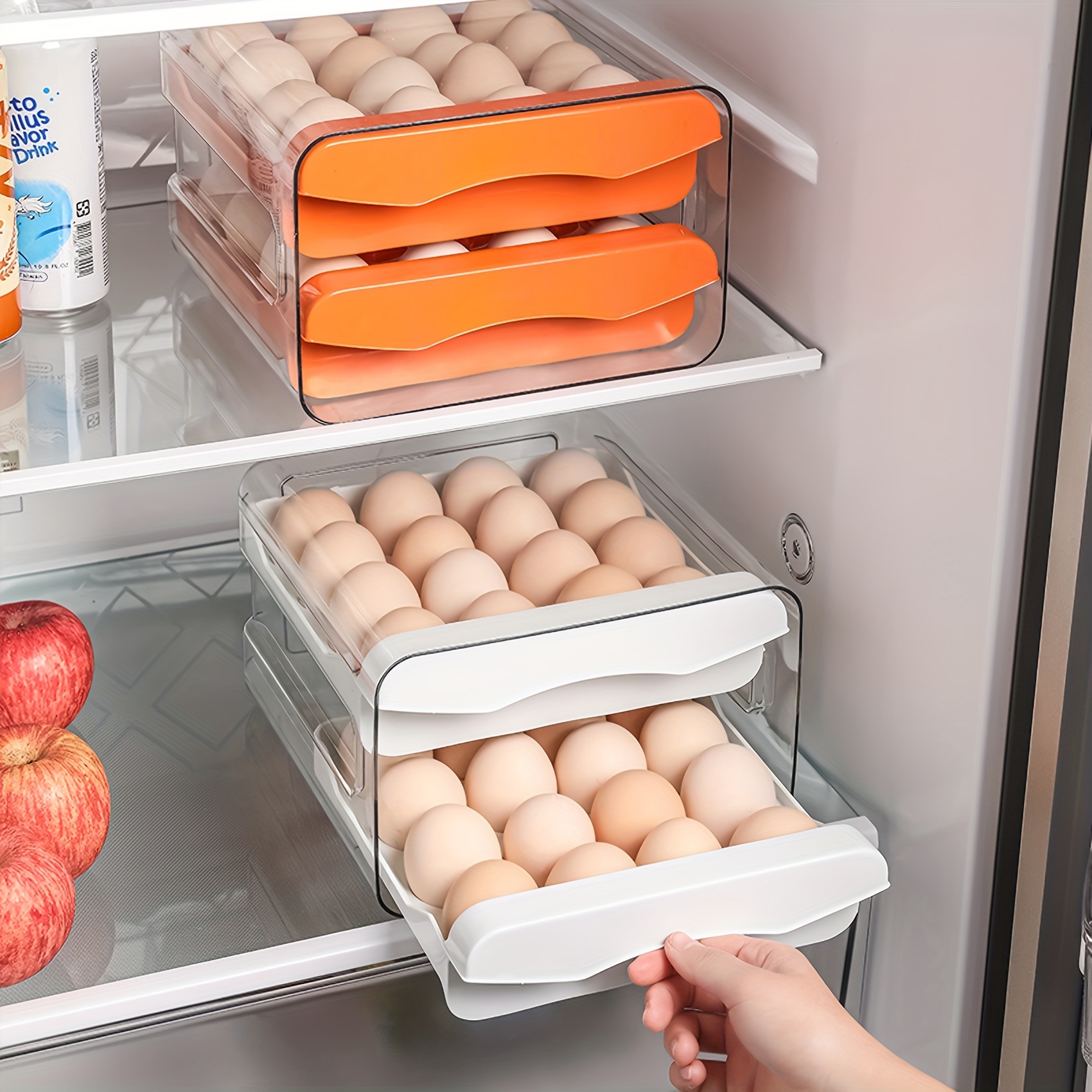 Soporte para huevos de nevera, organizador de cajón para nevera, estante de  nevera, caja de almacenamiento ajustable a presión en el refrigerador
