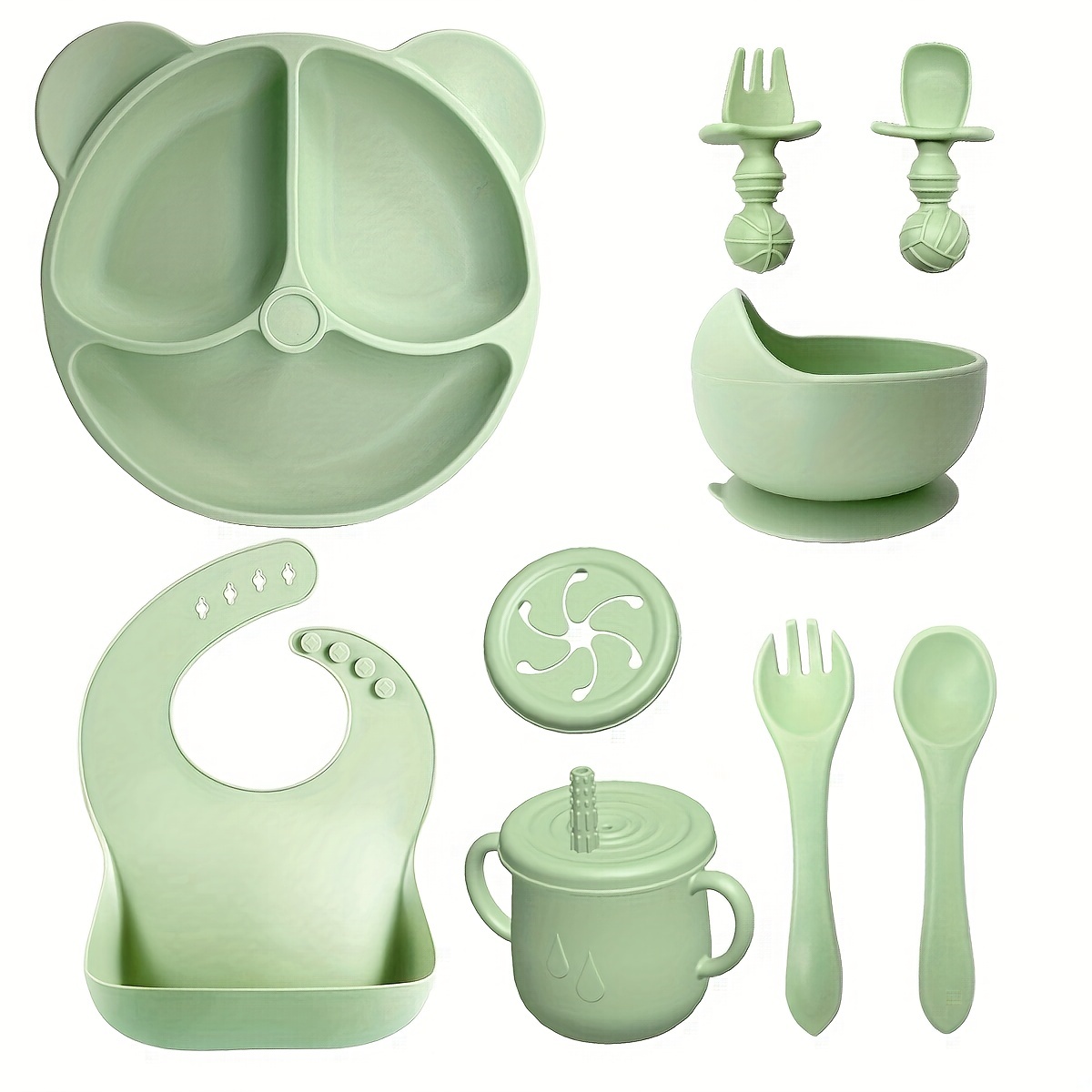 10-Piece Silicone Baby Feeding Set - Sage