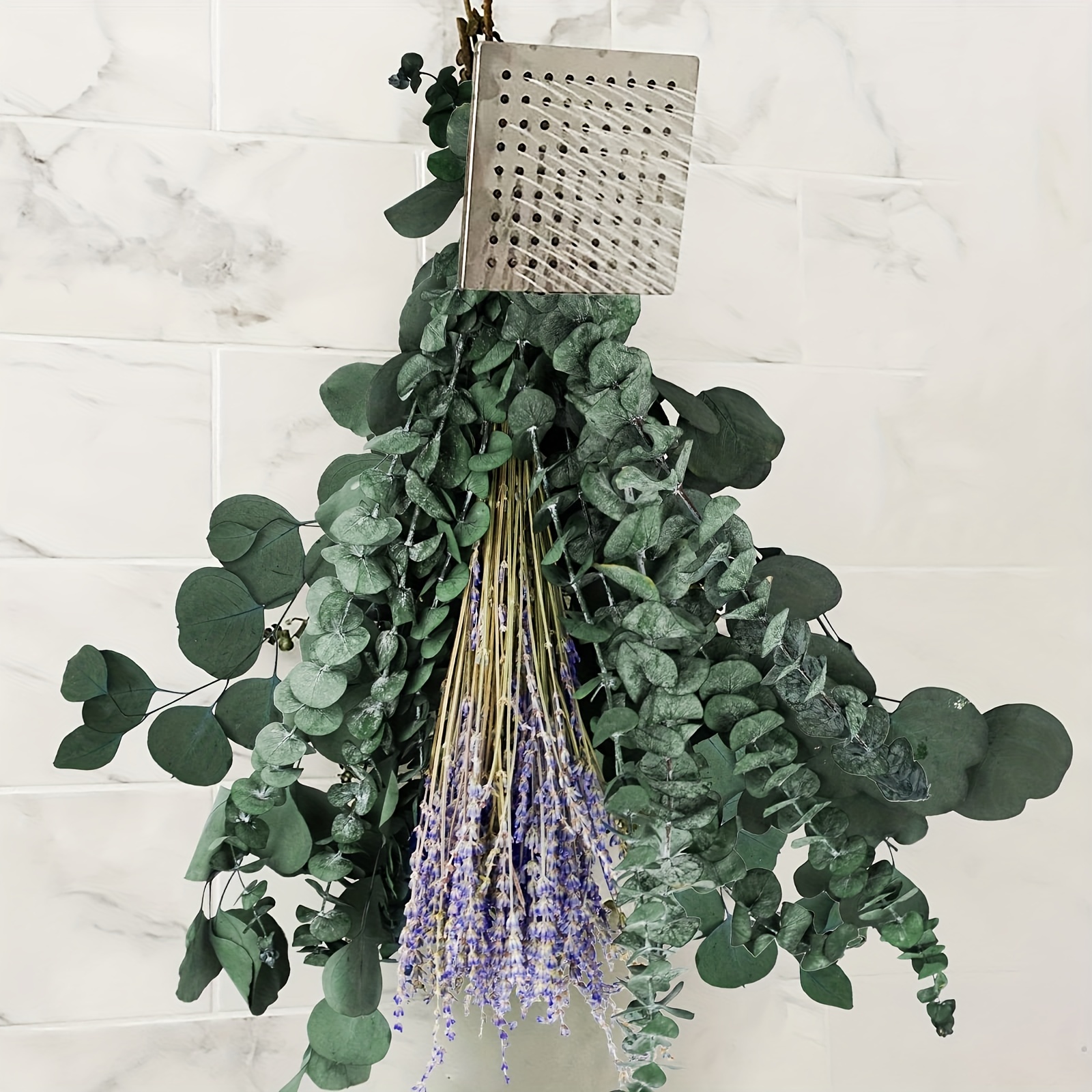 130 Stems Dried Lavender Flowers and Shower Eucalyptus Hanging Bouquet ,  120 pcs of Lavender Plant , 10 pcs of Eucalyptus Leaves Use of Home Decor