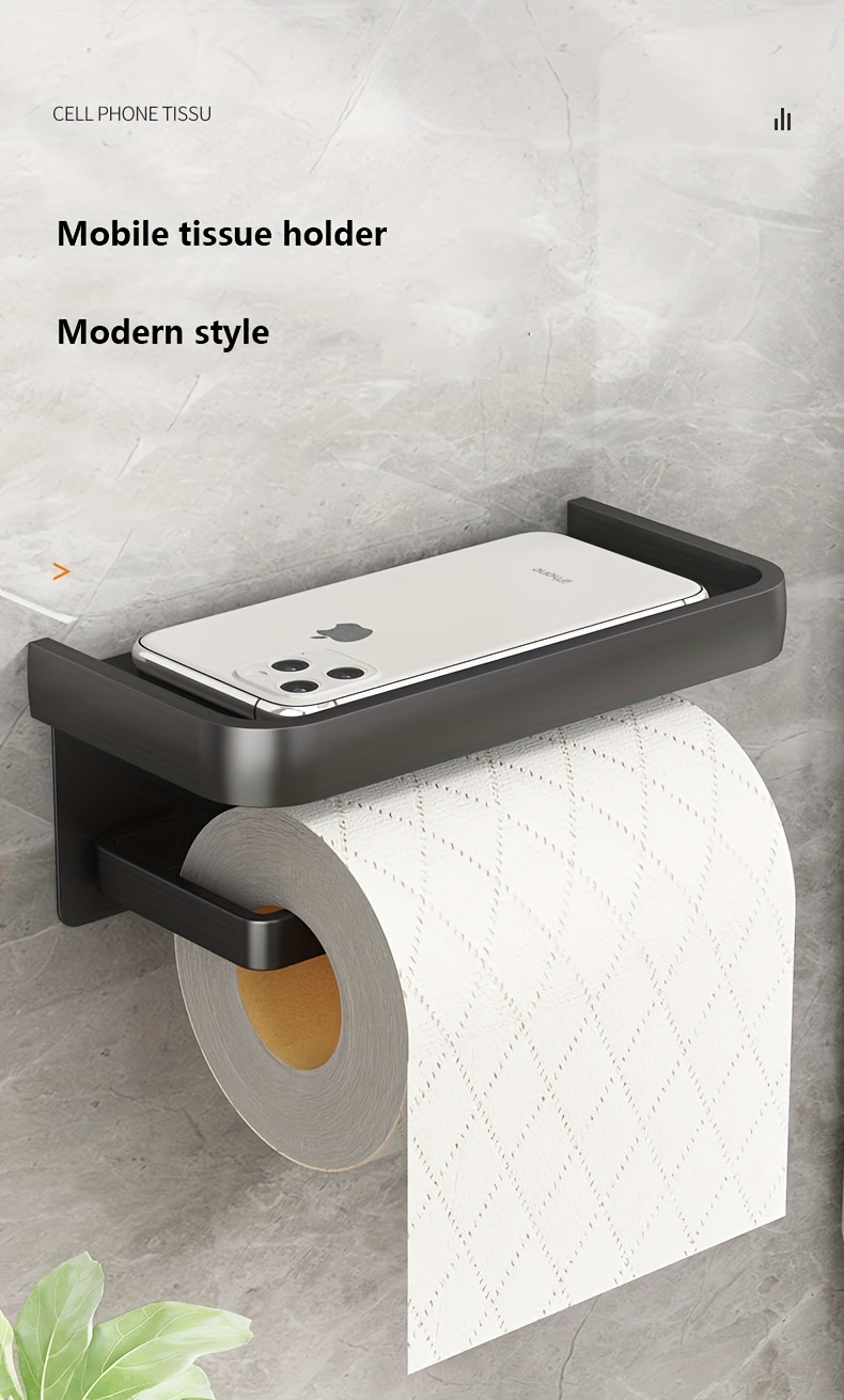 2 Style Wall Mounted Toilet Paper Roll Holder With Phone Storage