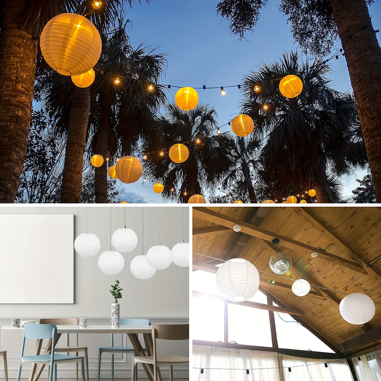 8 Inch White Paper Lanterns with LED Lights