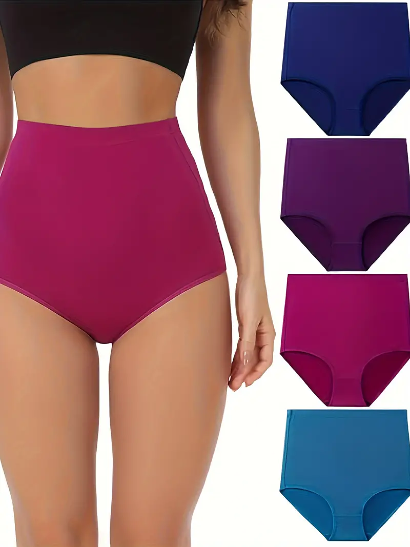 High Waist Solid Panties Soft Comfy Stretchy Intimates - Temu Canada